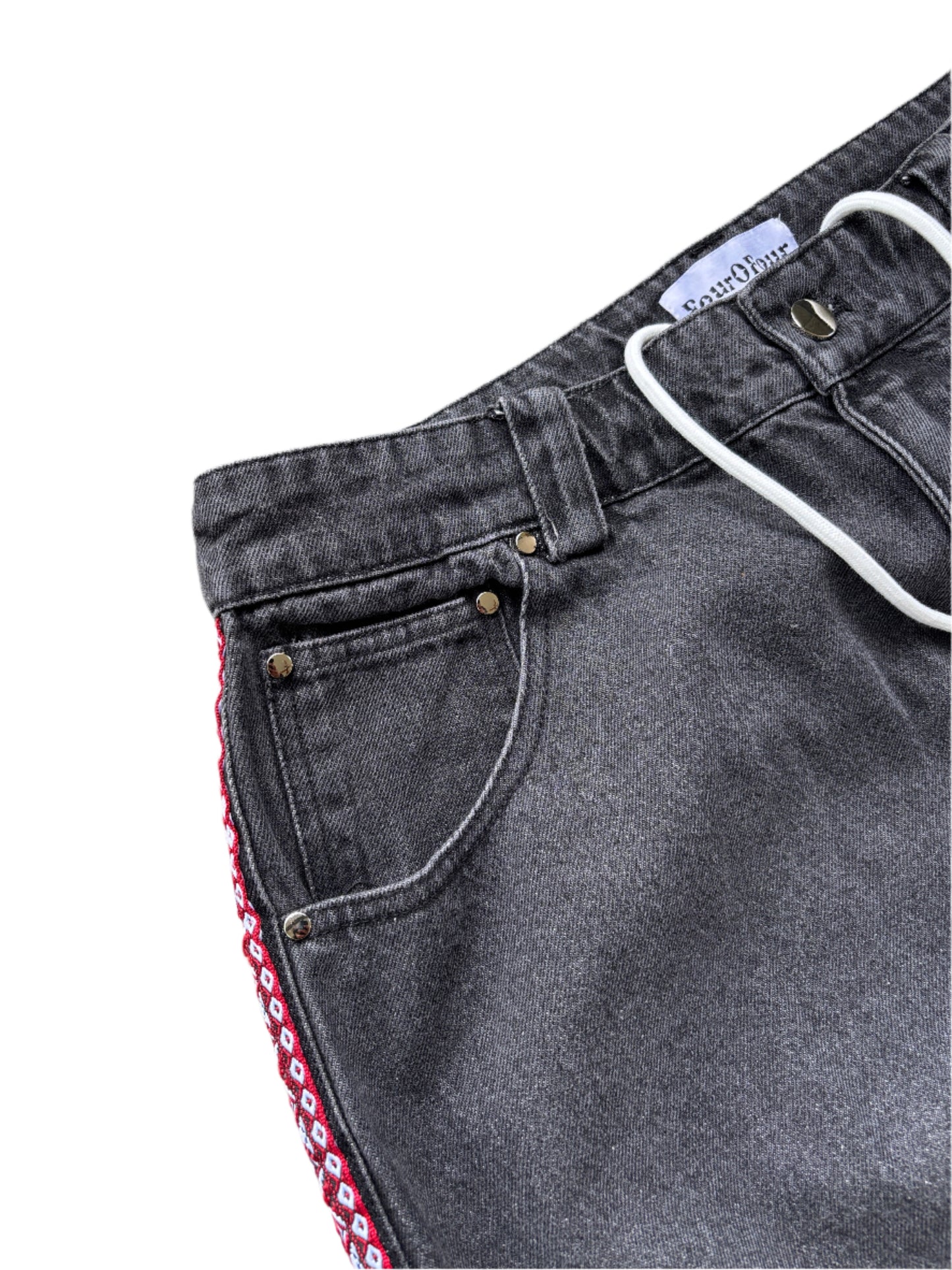 Red Aztek Denim Shorts