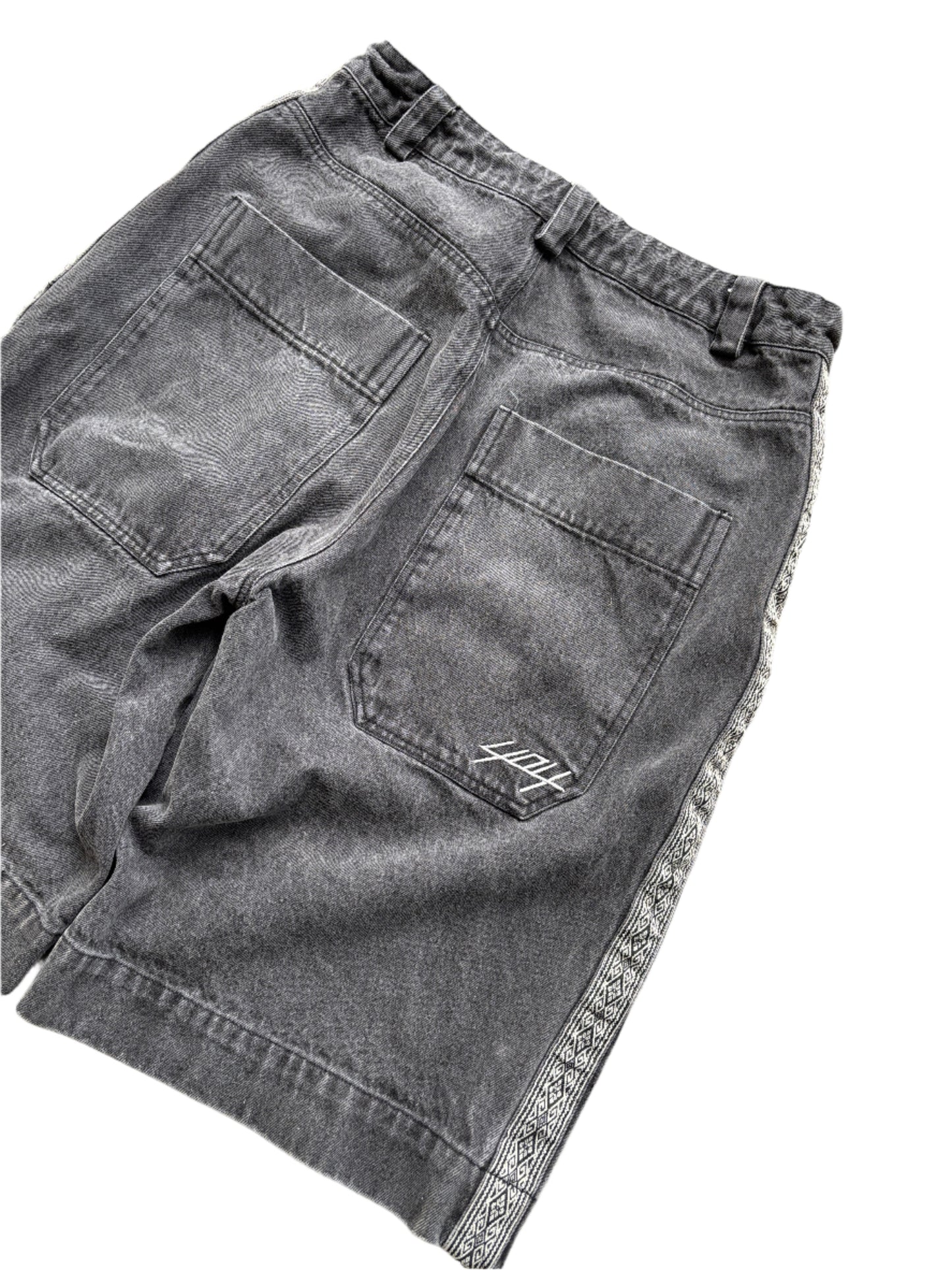 White Aztek Denim Shorts