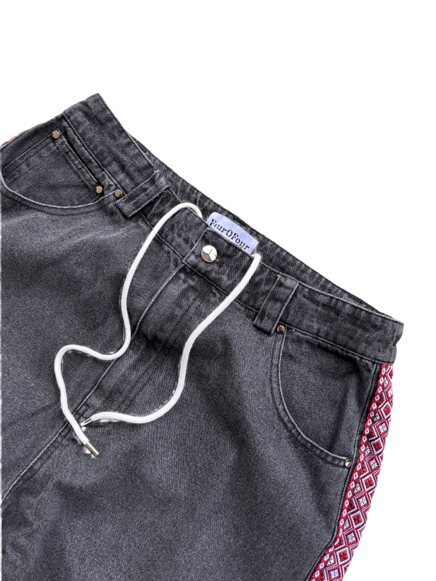 Red Aztek Denim Shorts