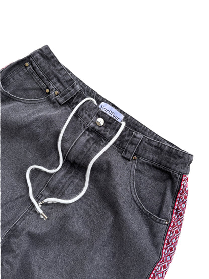 Red Aztek Denim Shorts