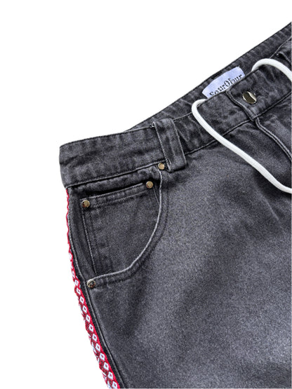 Red Aztek Denim Shorts