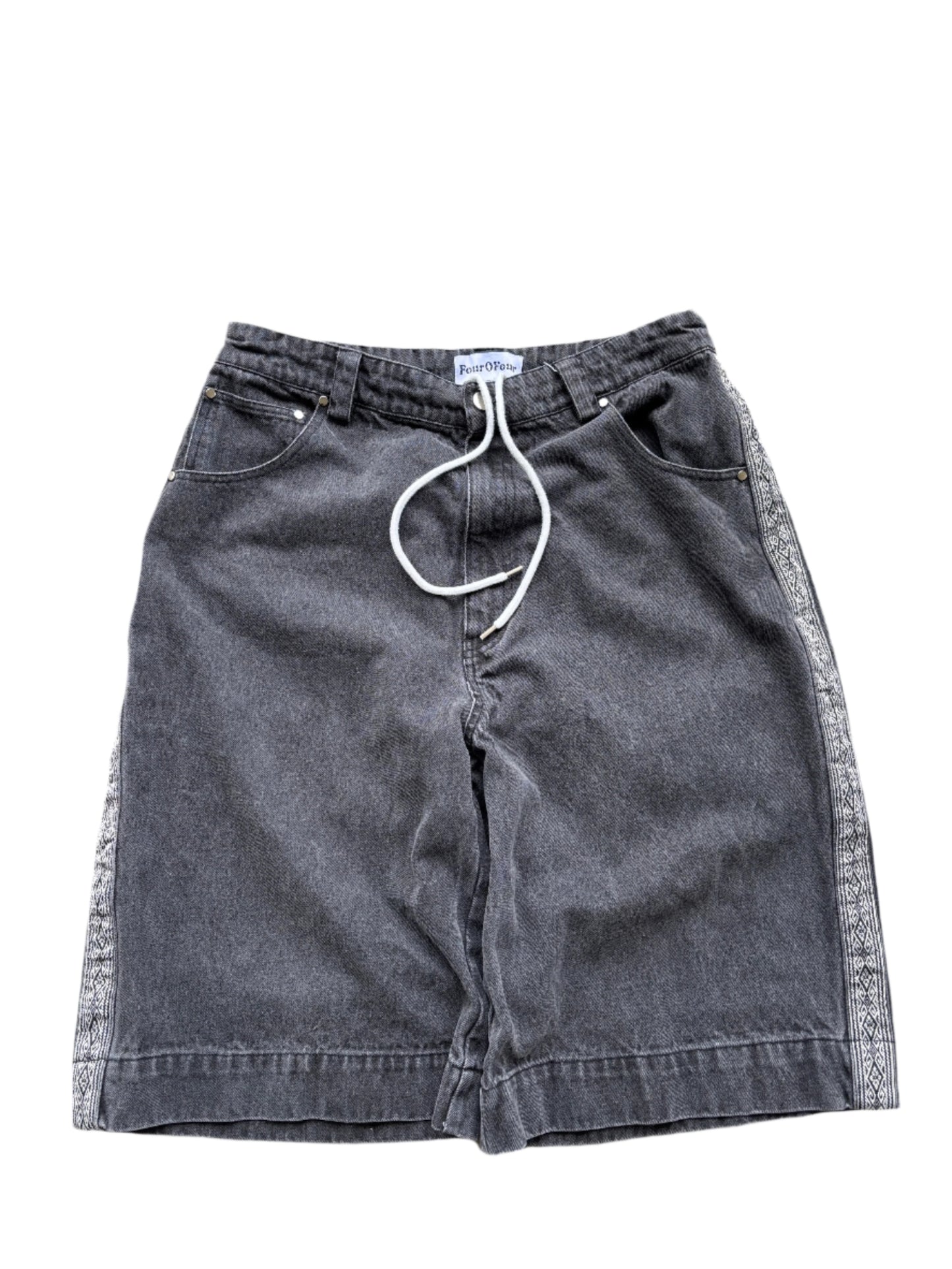 White Aztek Denim Shorts