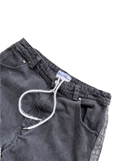 White Aztek Denim Shorts