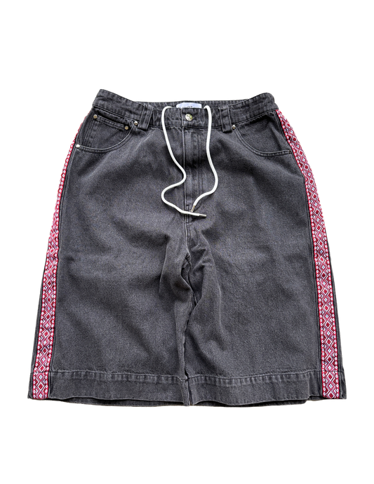 Red Aztek Denim Shorts