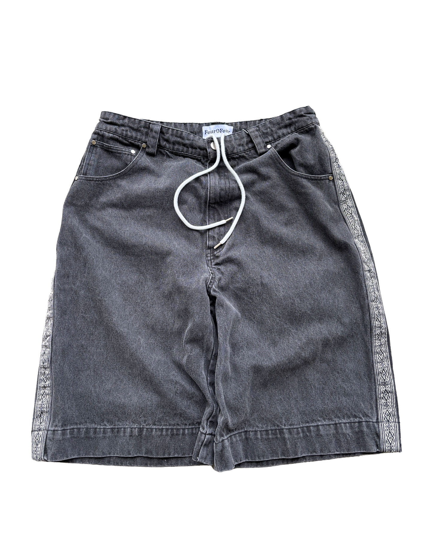 White Aztek Denim Shorts